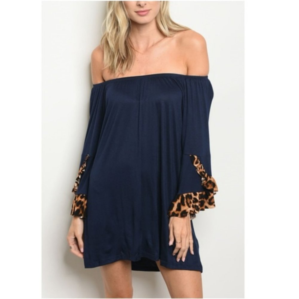 Petite Navy Off Shoulder Dress